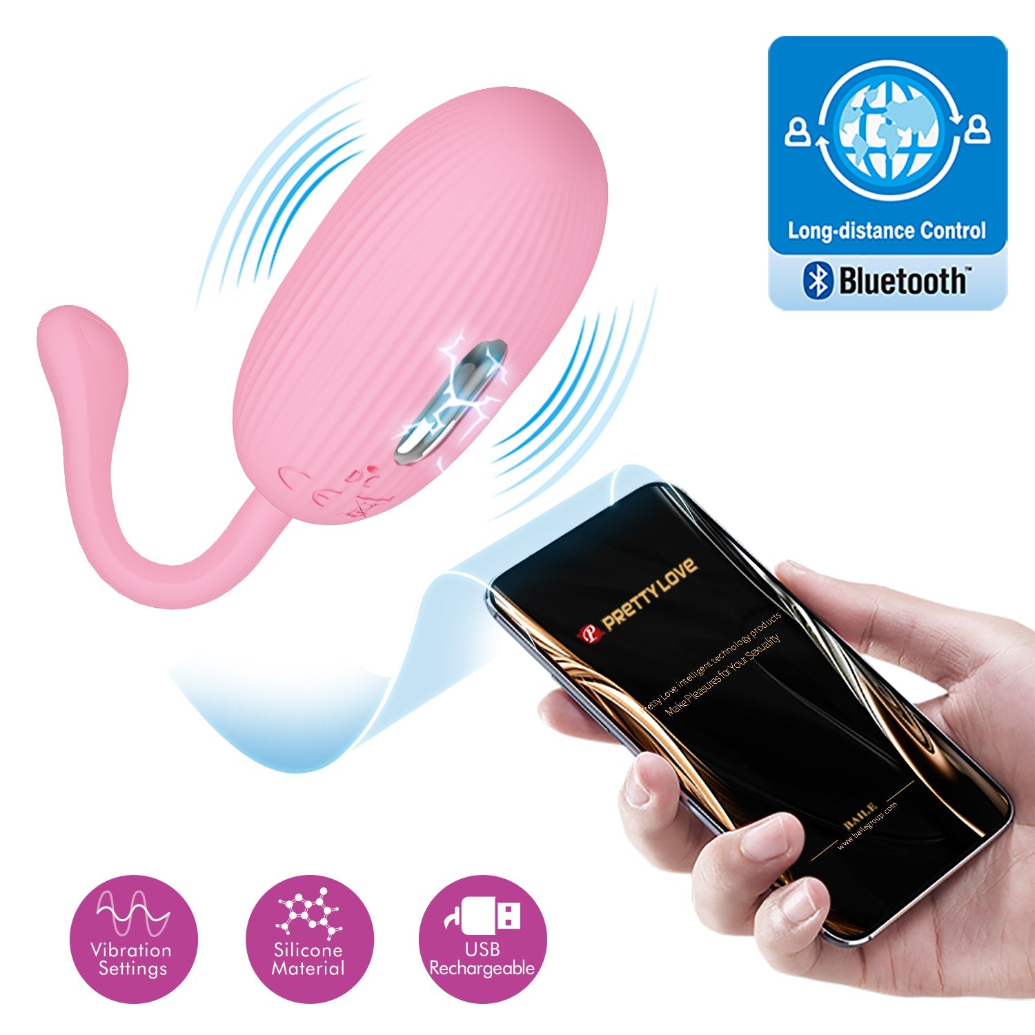 Pretty Love - Doreen App-Controlled Egg Massager Vibrator (Pink)