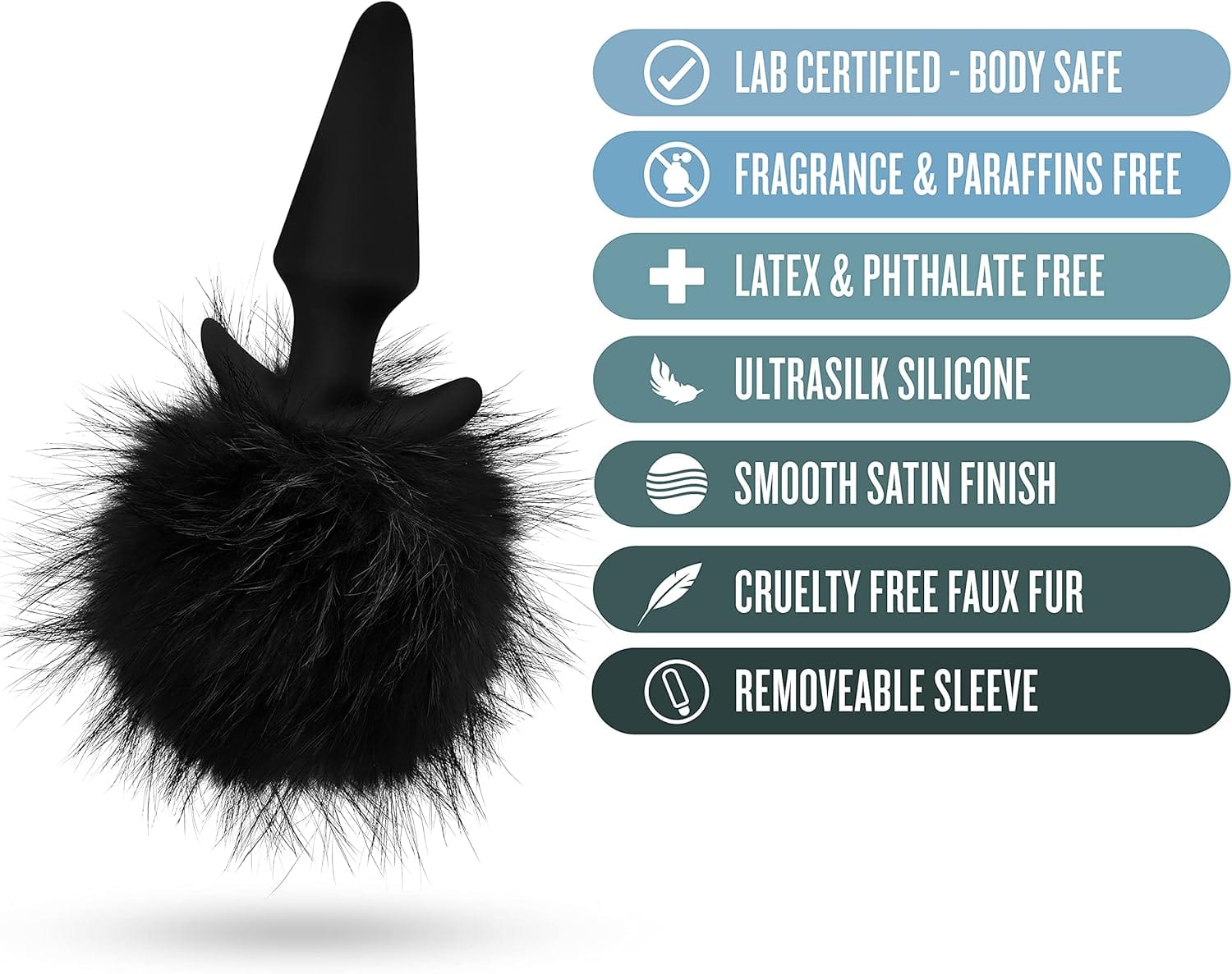 Blush Novelties - Anal Adventures Platinum Rabbit Tail Anal Plug (Black) BN1157 CherryAffairs