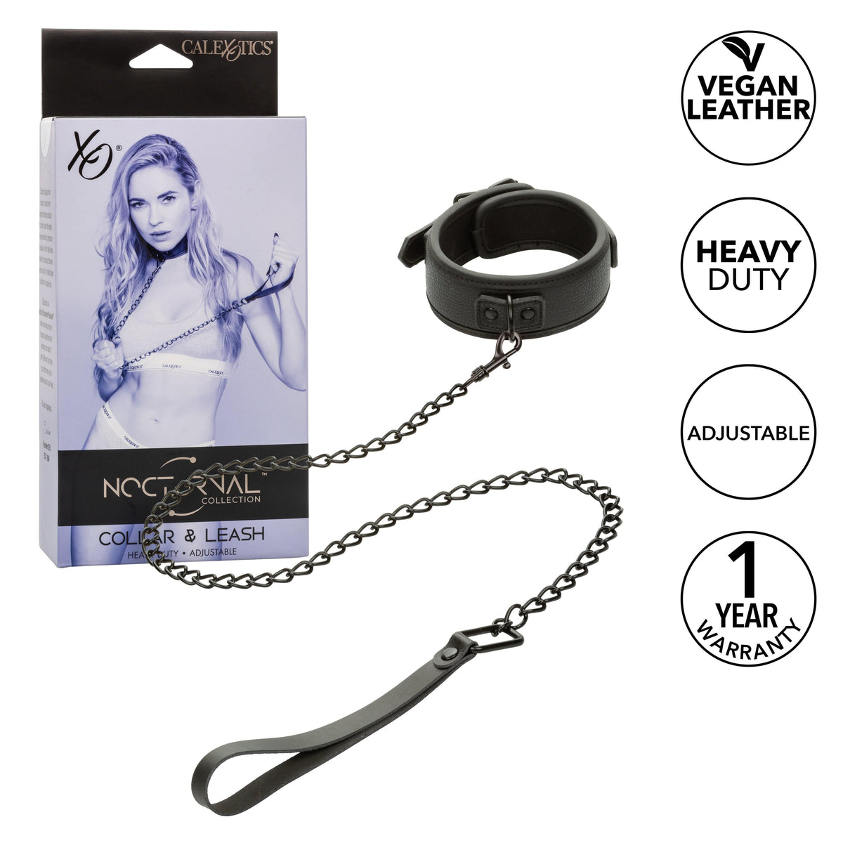 California Exotics - Nocturnal Collection Collar and Leash (Black) CE2074 CherryAffairs