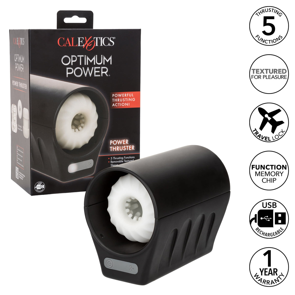 California Exotics - Optimum Power Power Thruster Soft Stroker Masturbator (Black) CE2047 CherryAffairs