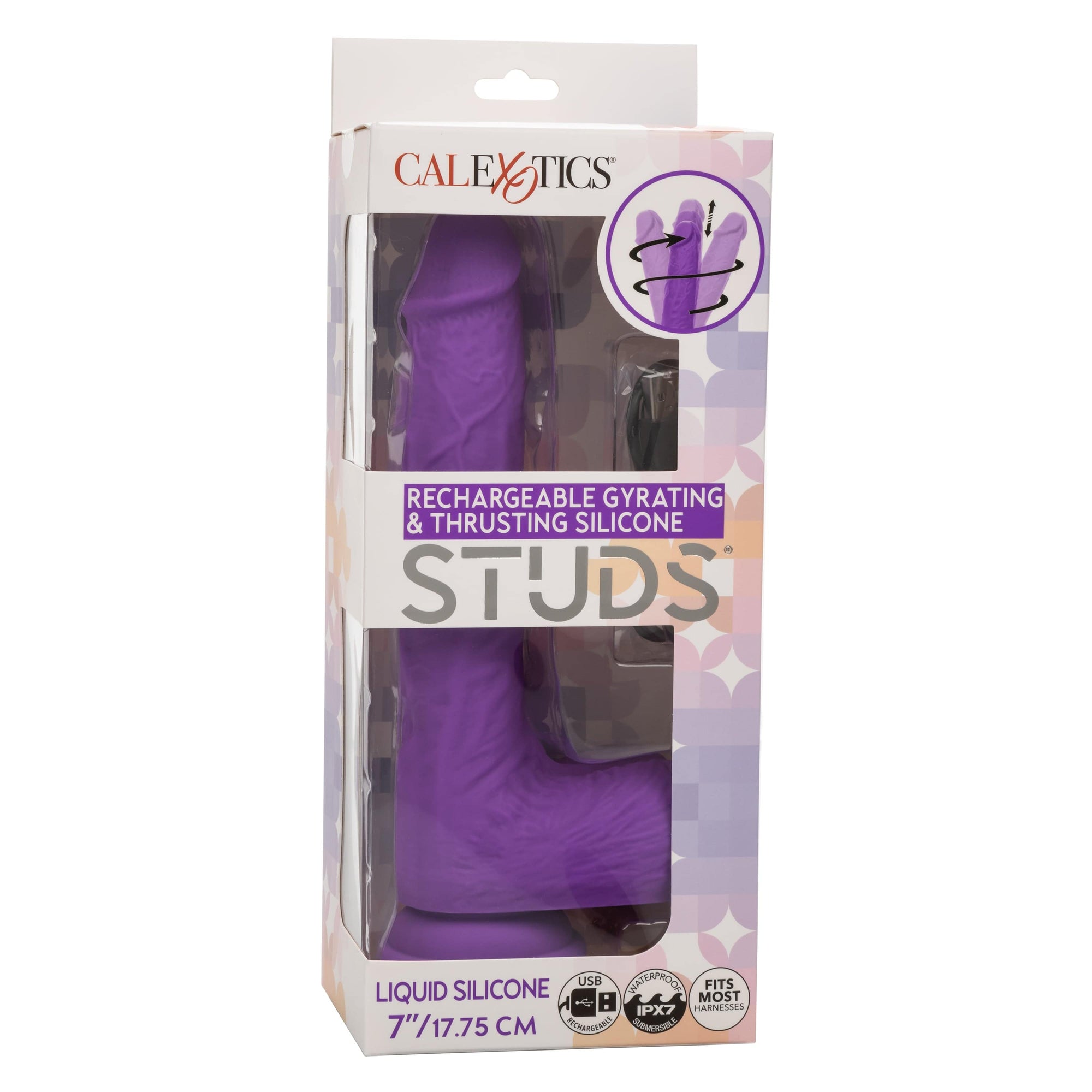 California Exotics - Rechargeable Gyrating and Thrusting Silicone Studs Realistic Dildo with Balls 9.5" (Purple) CE2045 CherryAffairs