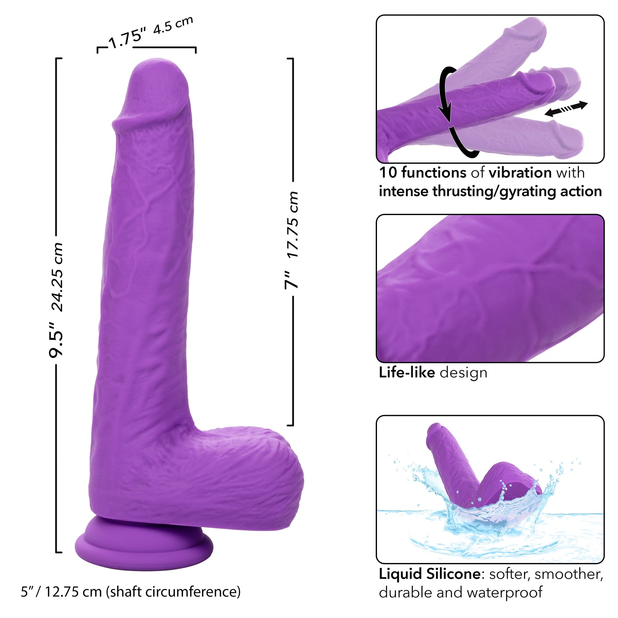 California Exotics - Rechargeable Gyrating and Thrusting Silicone Studs Realistic Dildo with Balls 9.5" (Purple) CE2045 CherryAffairs