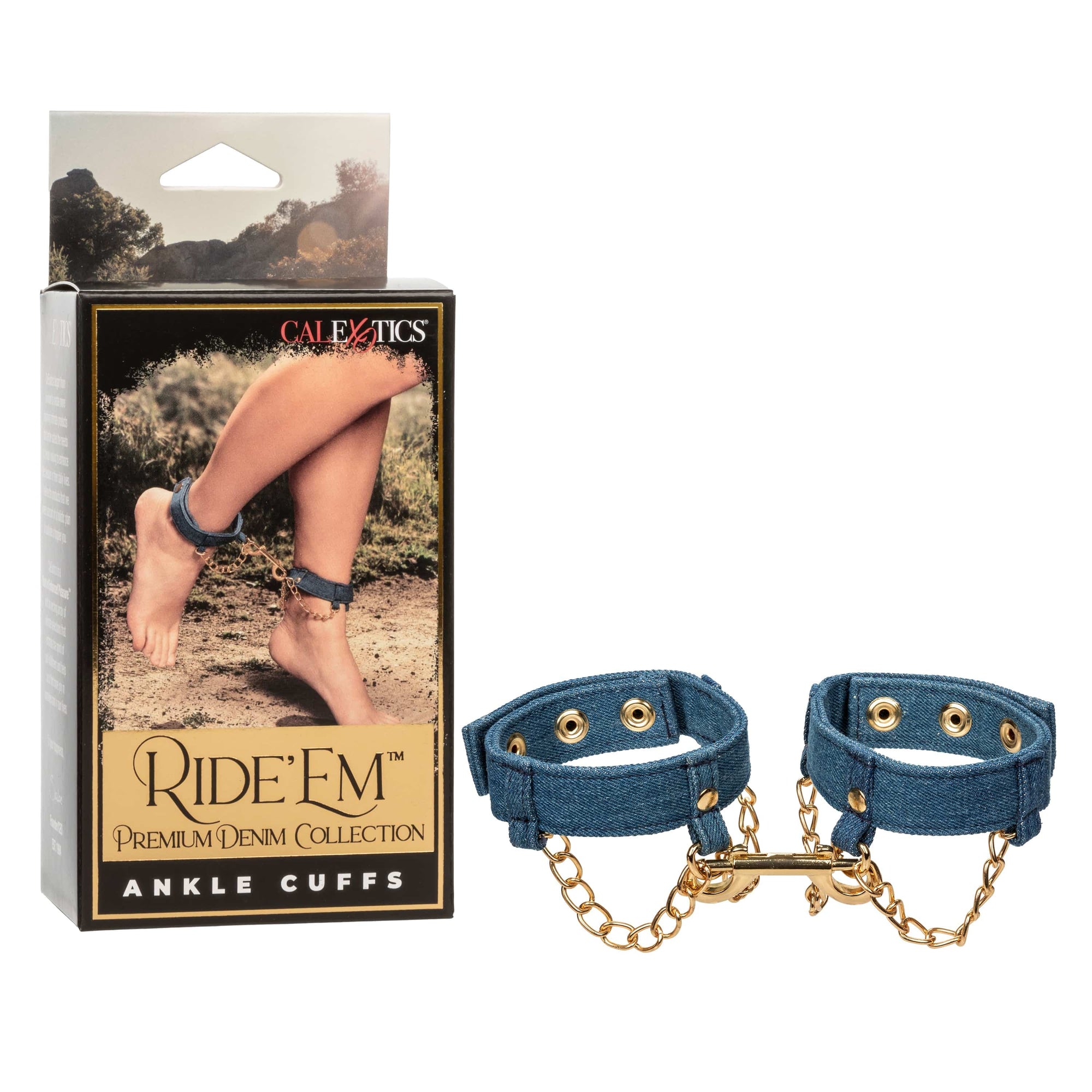 California Exotics - Ride 'em Premium Denim Collection Ankle Cuffs (Blue) CE2088 CherryAffairs