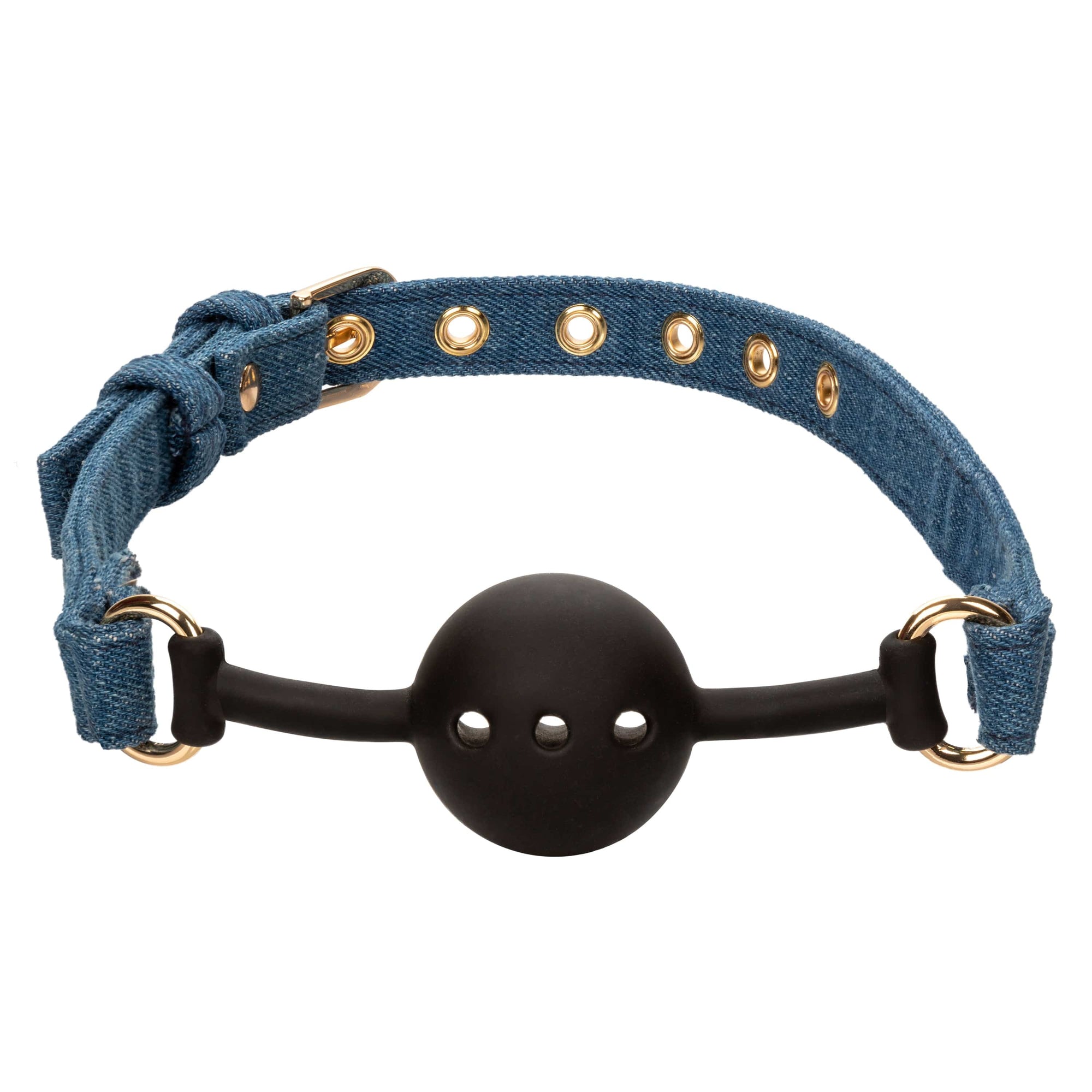 California Exotics - Ride 'em Premium Denim Collection Ball Gag (Blue) CE2085 CherryAffairs