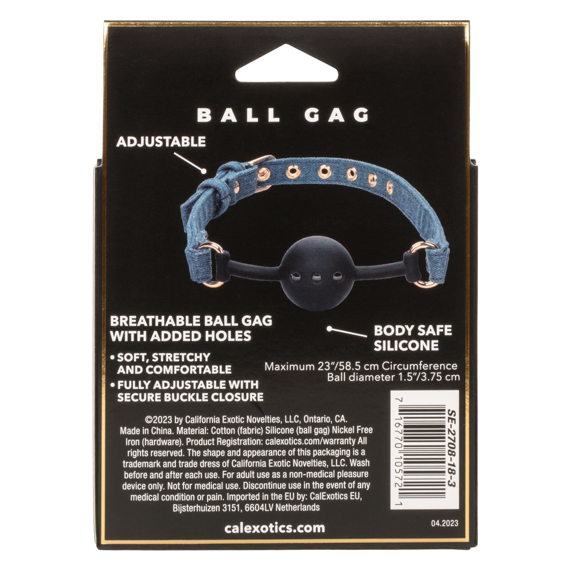 California Exotics - Ride 'em Premium Denim Collection Ball Gag (Blue) CE2085 CherryAffairs