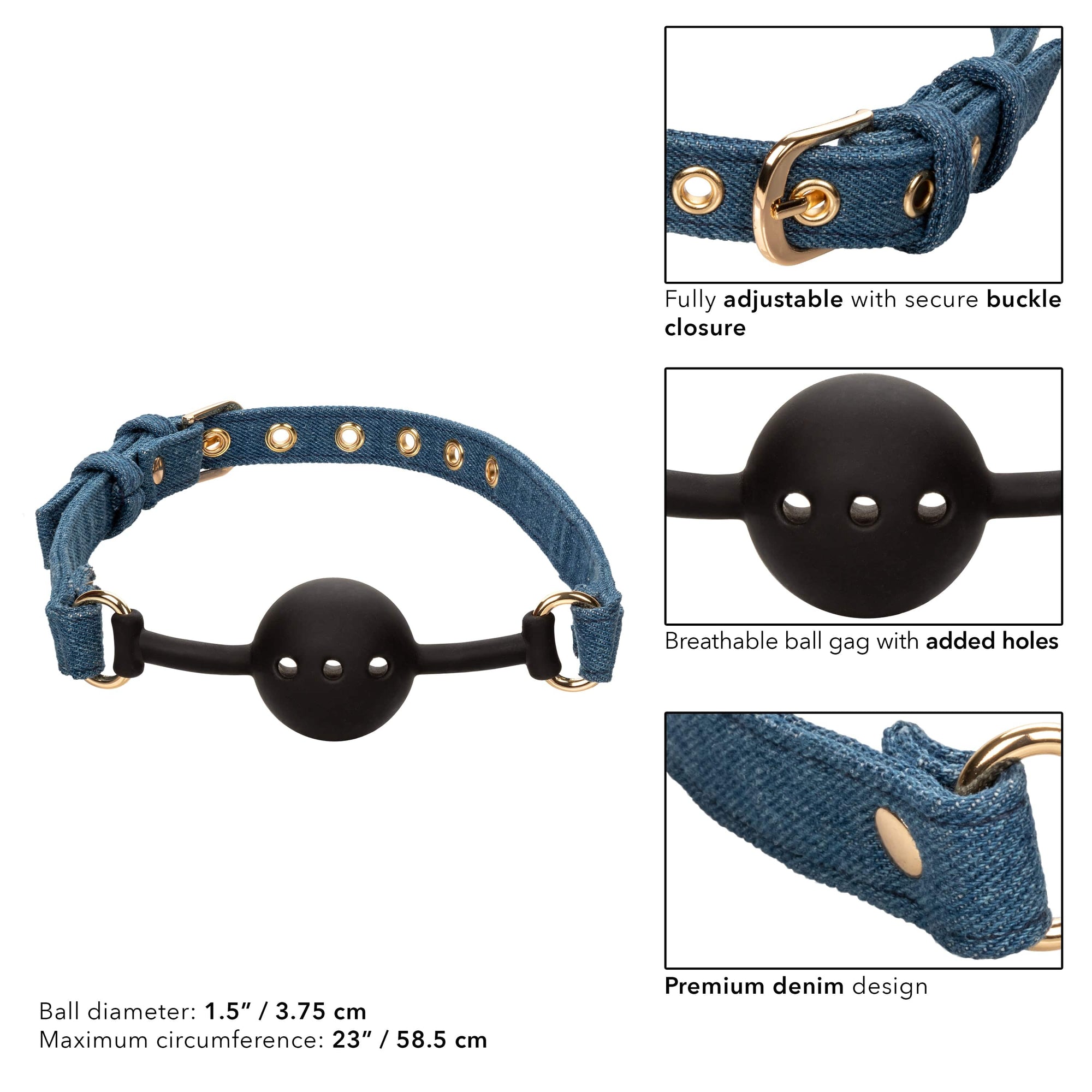 California Exotics - Ride 'em Premium Denim Collection Ball Gag (Blue) CE2085 CherryAffairs