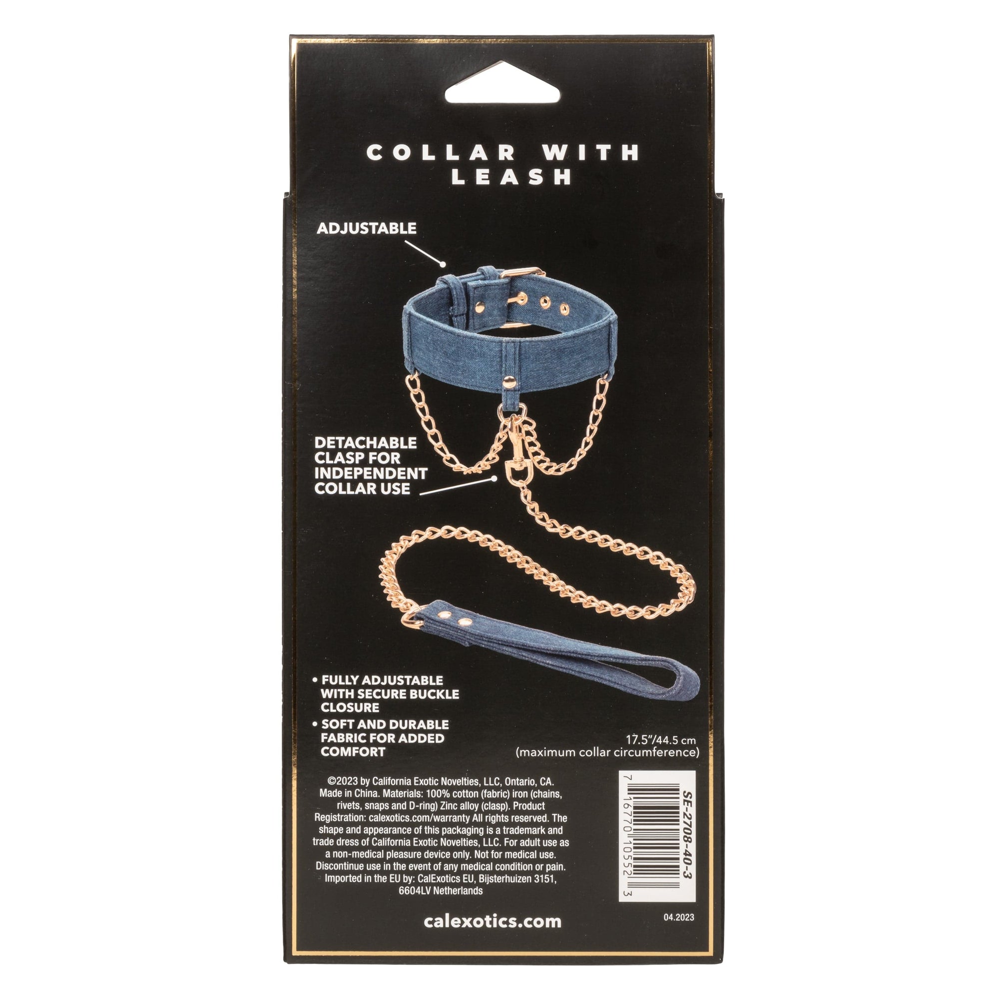 California Exotics - Ride 'em Premium Denim Collection Collar with Leash (Blue) CE2084 CherryAffairs