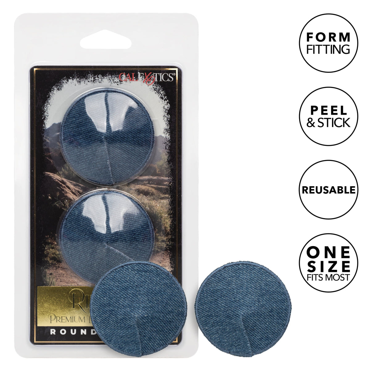 California Exotics - Ride &#39;em Premium Denim Collection Round Pasties Nipple Covers (Blue) CE2090 CherryAffairs