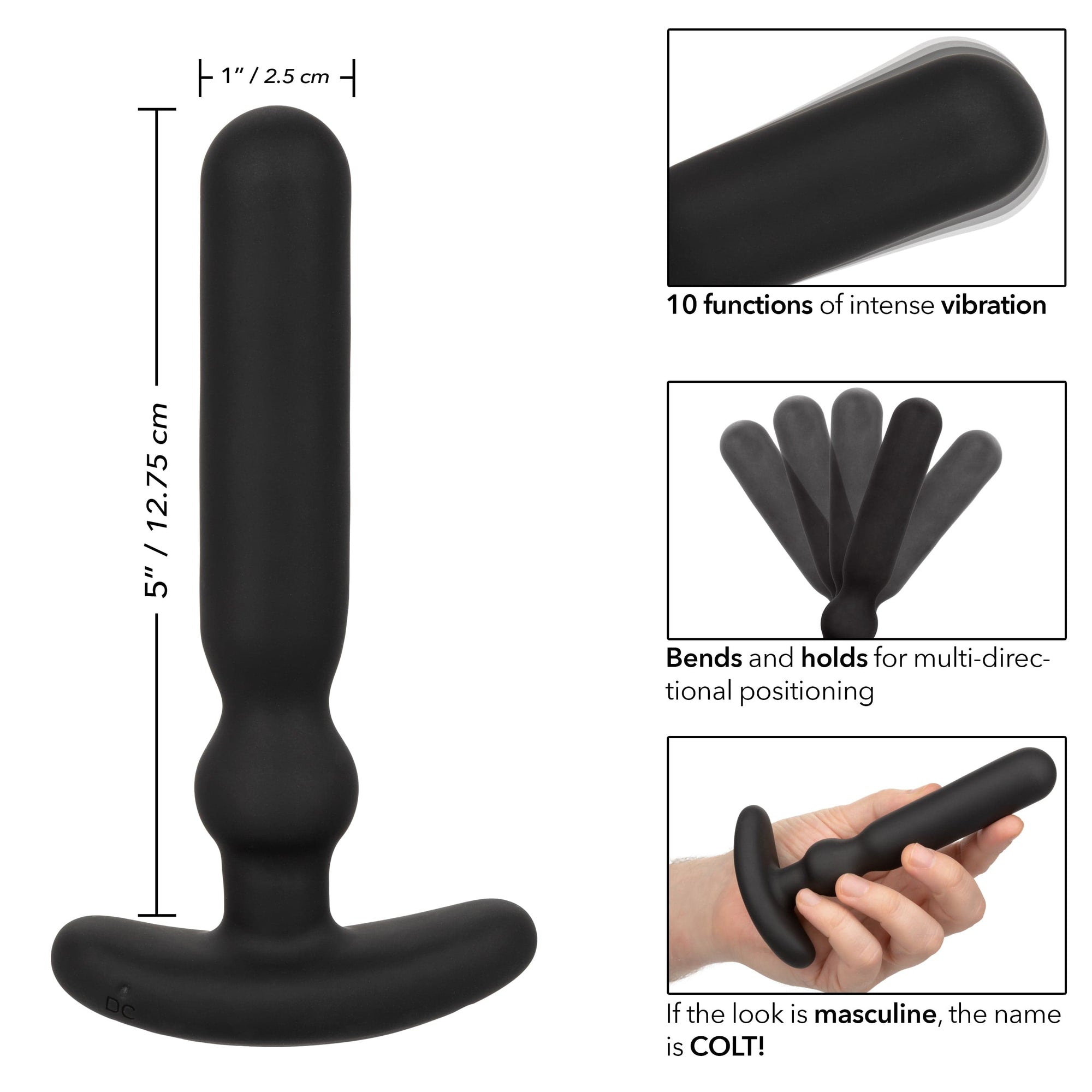 Colt - Rechargeable Large Anal T Vibrating Anal Plug (Black) CO1038 CherryAffairs