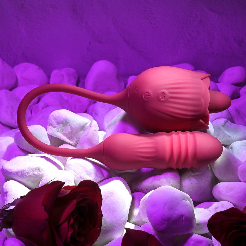 Evolved - Wild Rose Clit Massager with Thursting Bullet Vibrator (Red) EV1157 CherryAffairs