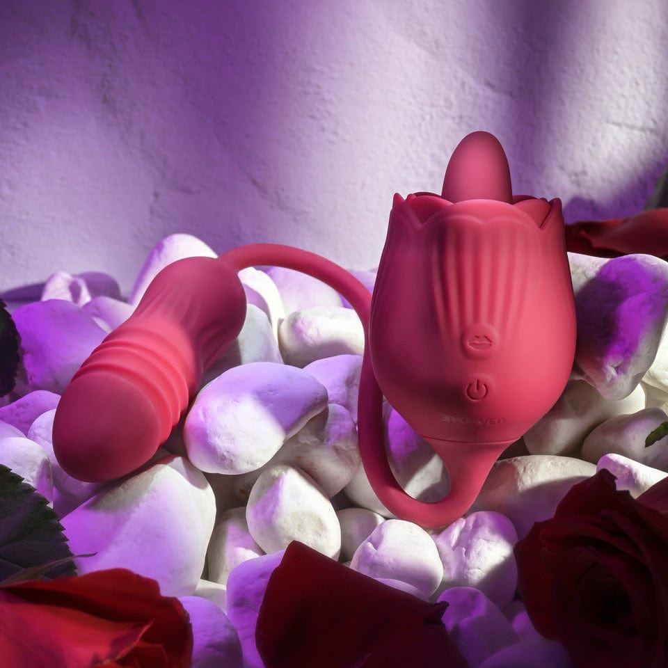 Evolved - Wild Rose Clit Massager with Thursting Bullet Vibrator (Red) EV1157 CherryAffairs