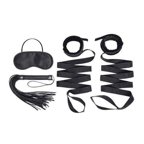 Lux Fetish - 4 Pc Bondage Strap and Flogger BDSM Kit (Black) LXF1017 CherryAffairs