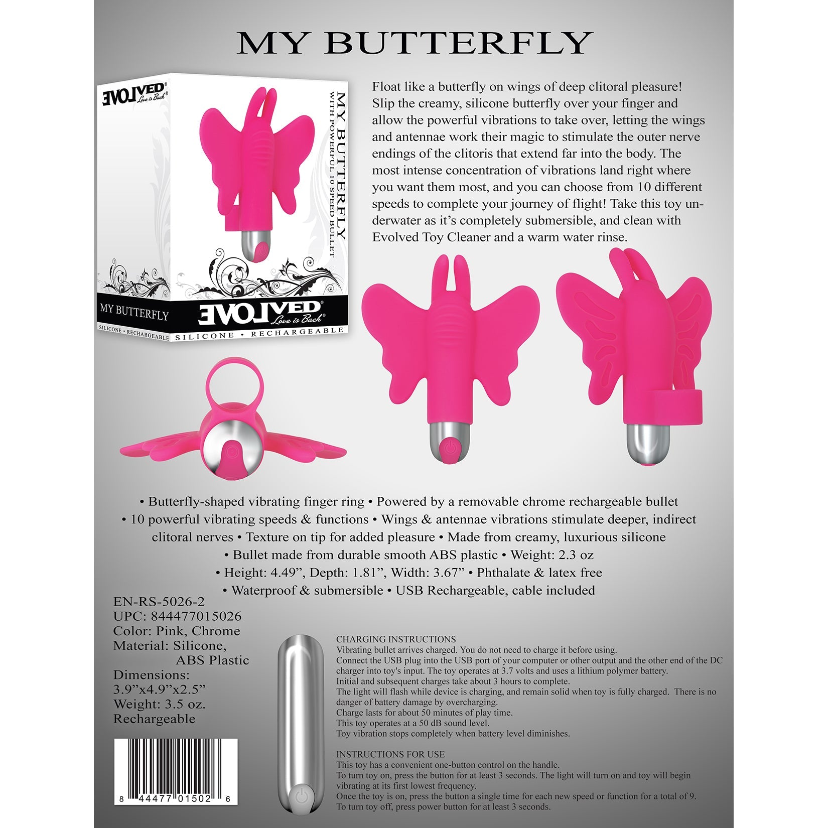 Evolved - My Butterfly Silicone Bullet Finger Vibrator (Pink)