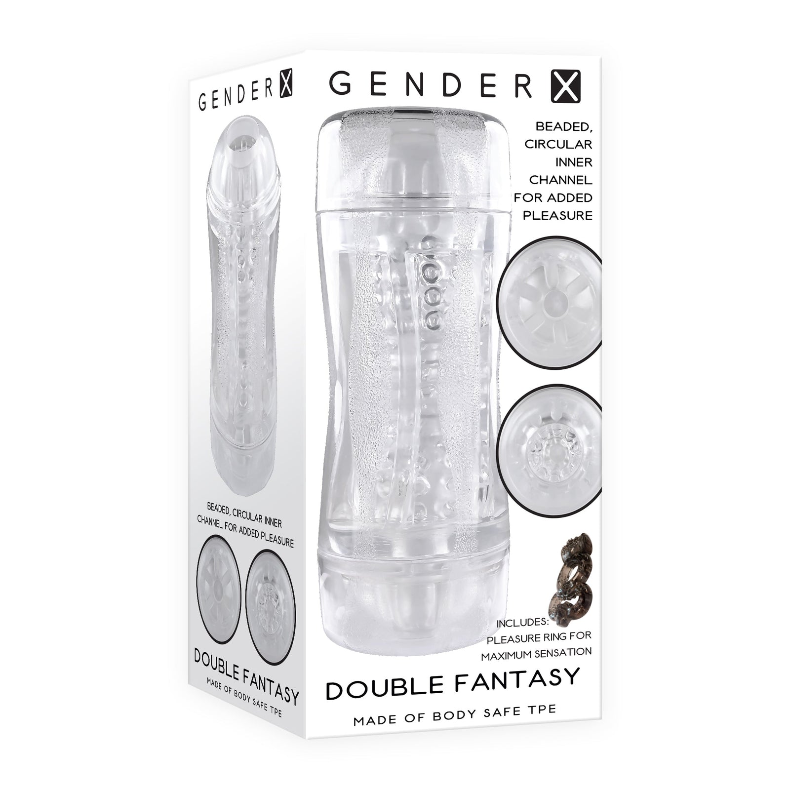 Evolved - Gender X Double Fantasy Stroker Masturbator dengan Cincin Penis Bergetar (Bening)