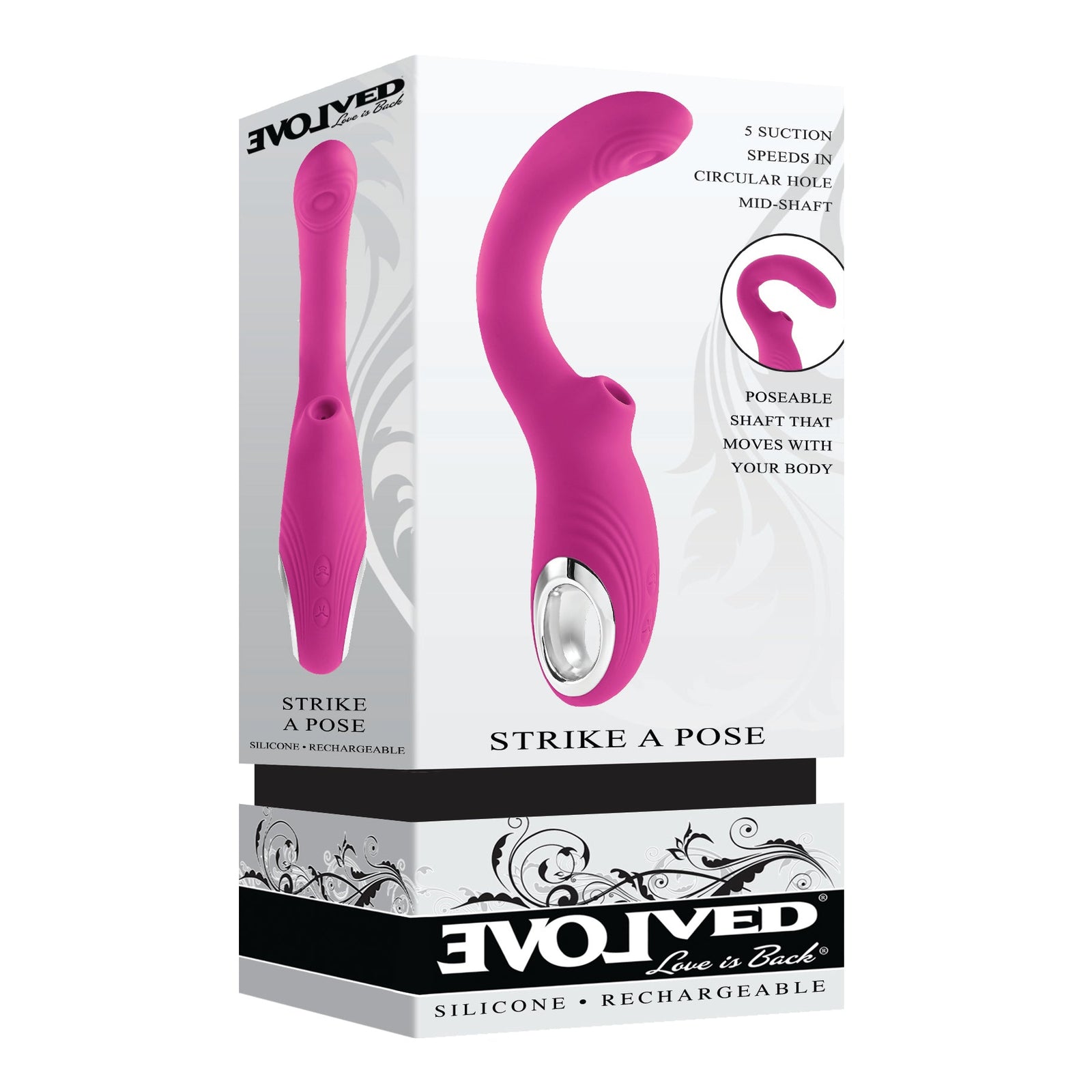 Evolved - Strike A Pose Stimulator Udara Klitoris Fleksibel dengan Dildo Bergetar (Pink)