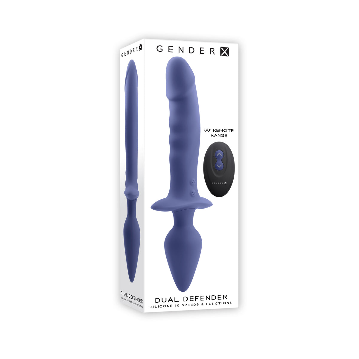 Evolved - Gender X Dual Defender Vibrating Anal Plug dan Dildo (Biru)