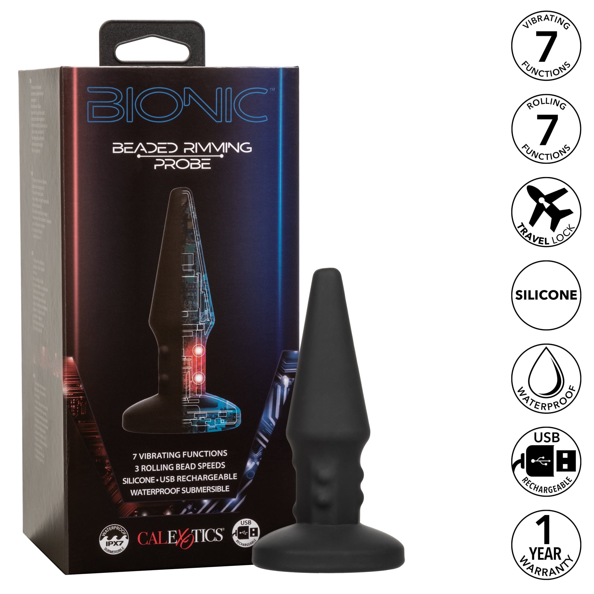 California Exotics - Bionic Beaded Rimming Probe Massager (Black) CE2008 CherryAffairs