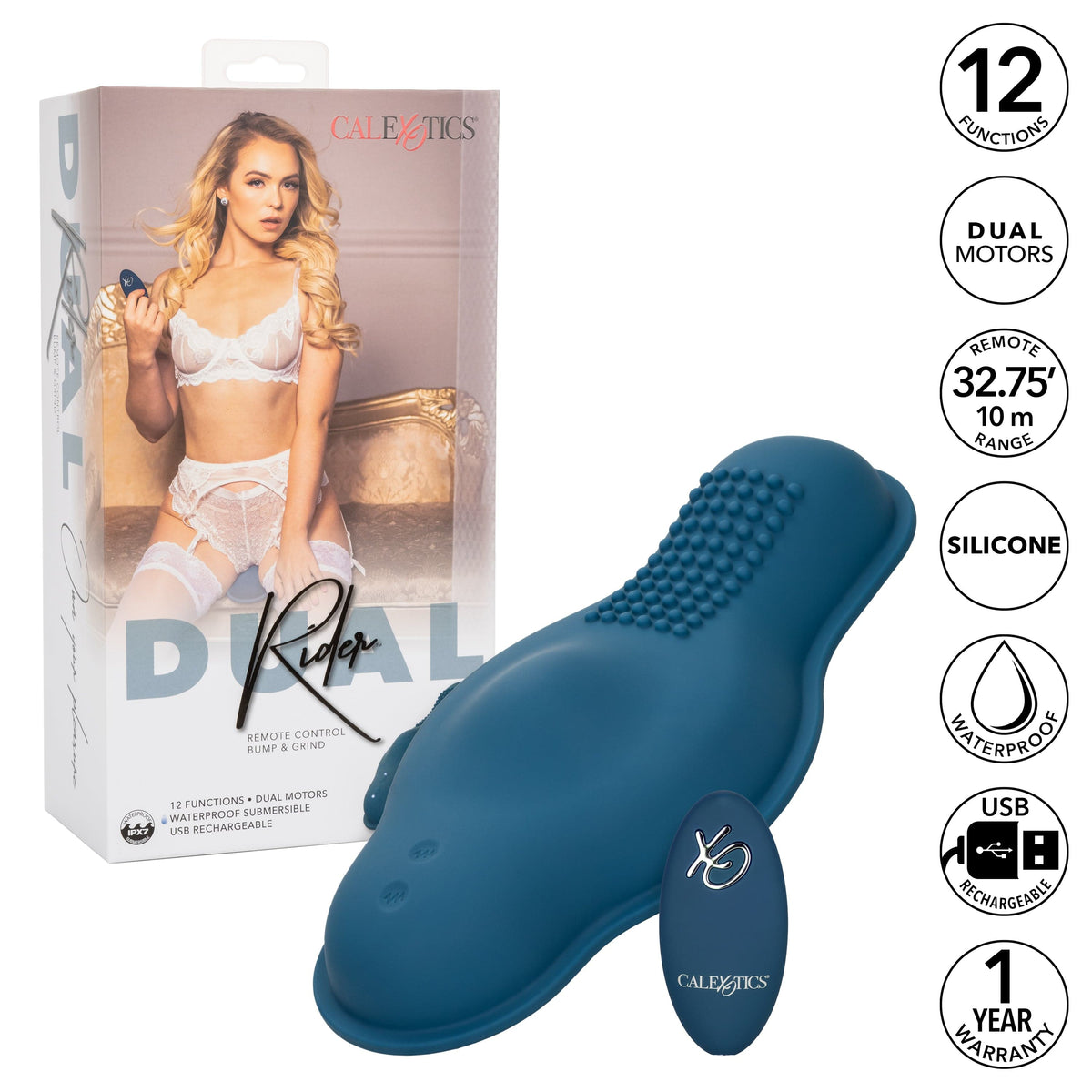 California Exotics - Dual Rider Remote Control Bump &amp; Grind Clit Massager (Blue) CE2014 CherryAffairs