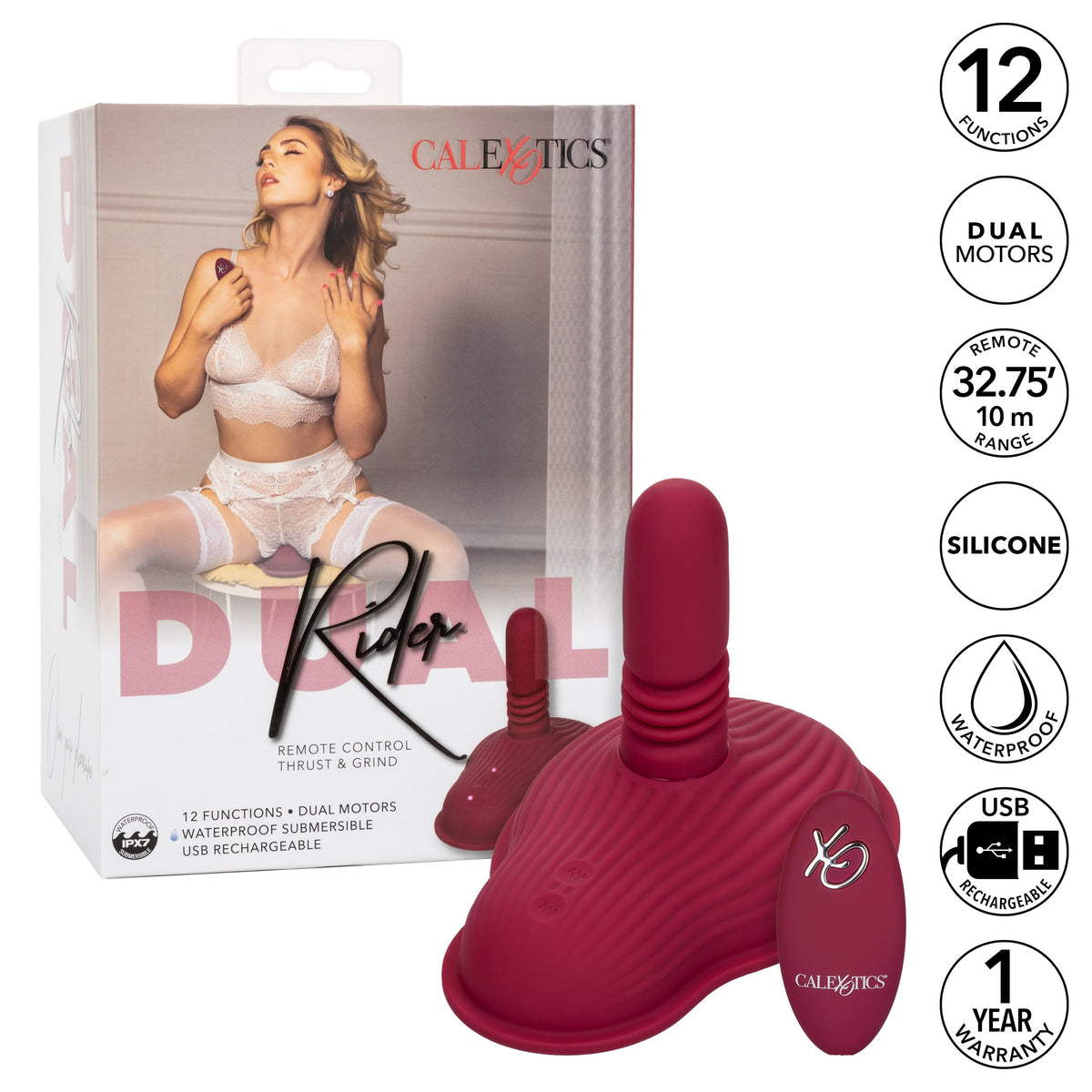 California Exotics - Dual Rider Remote Control Thrust &amp; Grind Massager (Red) CE2015 CherryAffairs