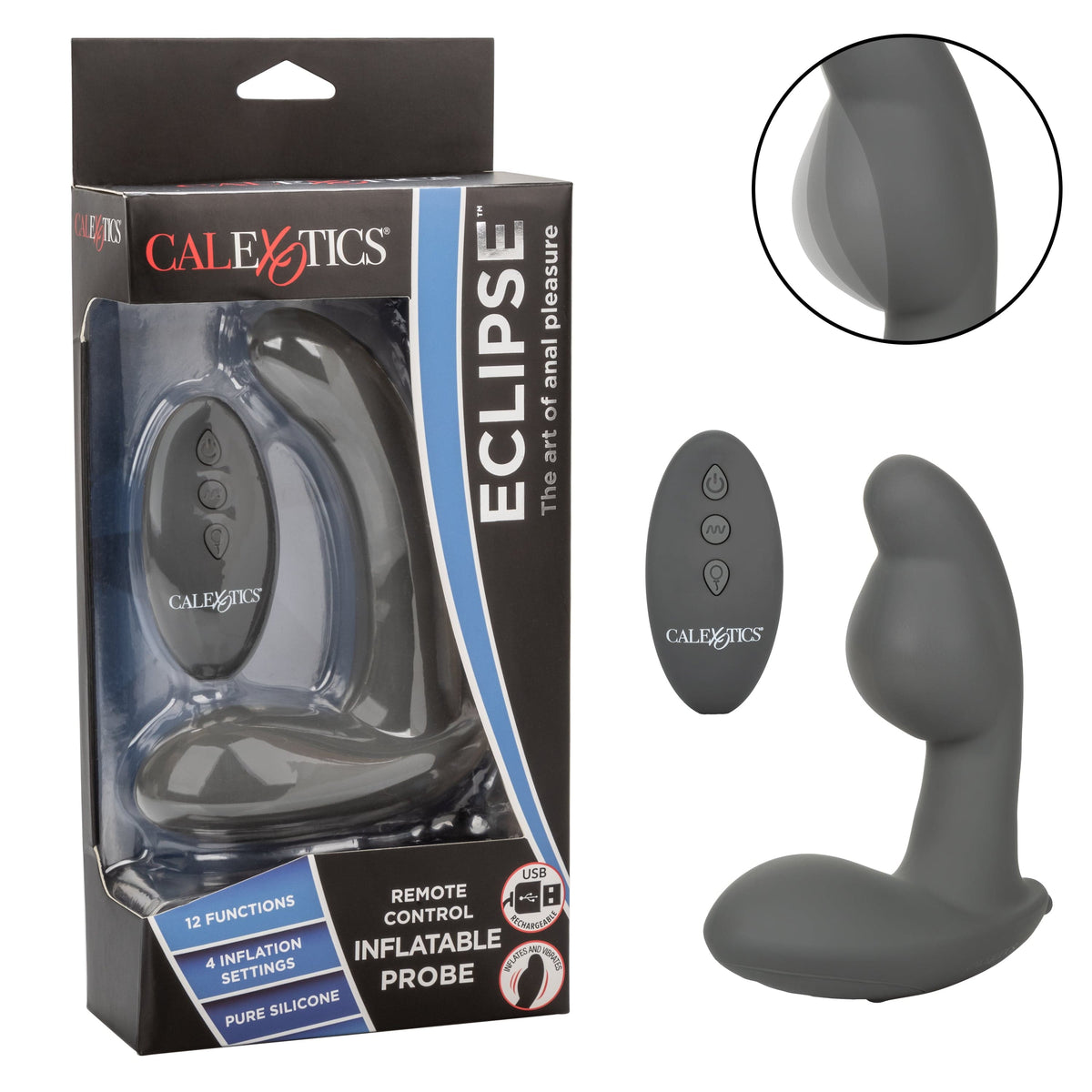 California Exotics - Eclipse Remote Control Inflatable Probe Prostate Massager (Black) Prostate Massager (Vibration) Rechargeable 716770098153 CherryAffairs