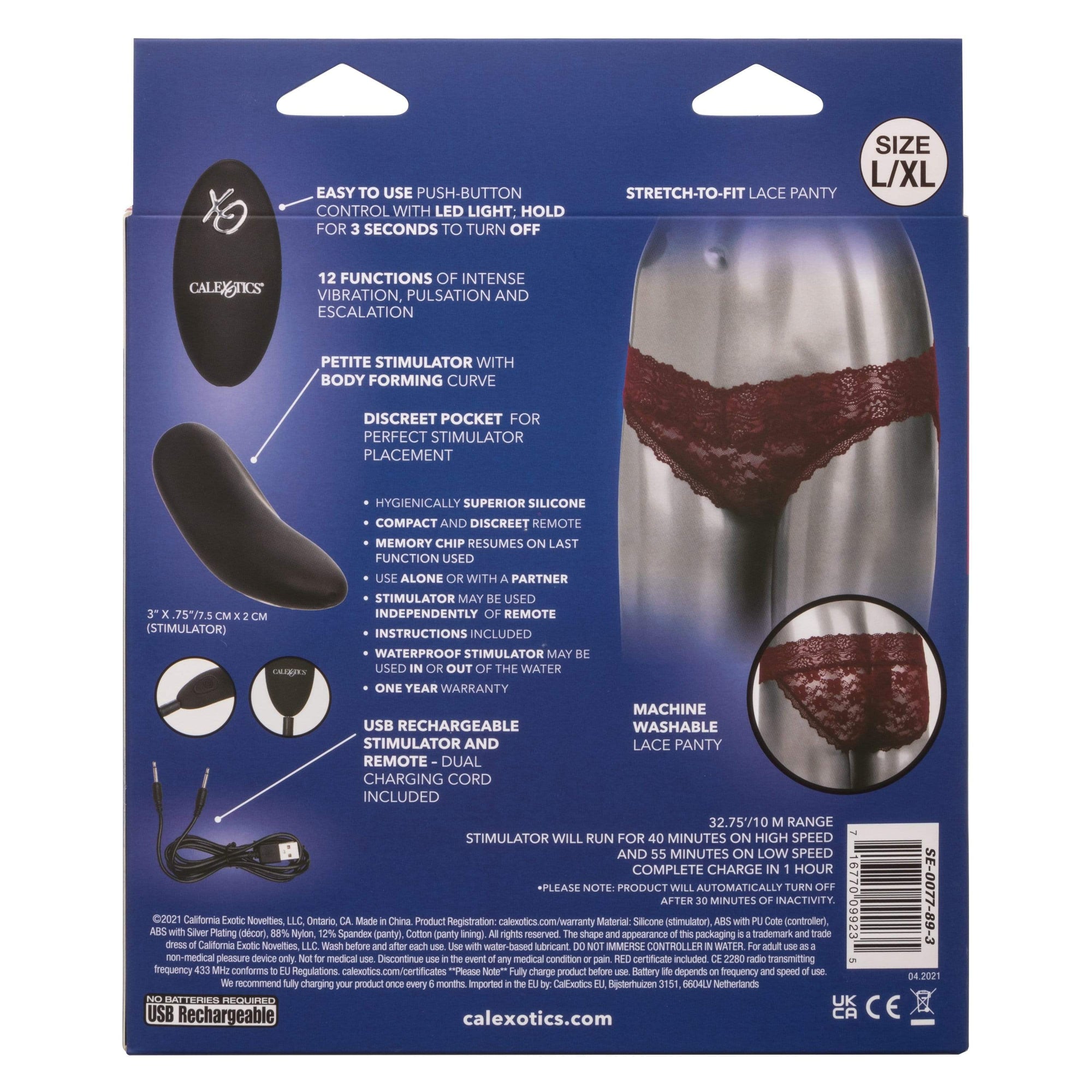 California Exotics - Remote Control Vibrating Lace Panty Set L/XL (Burgundy) Panties Massager Remote Control (Vibration) Rechargeable 716770099235 CherryAffairs