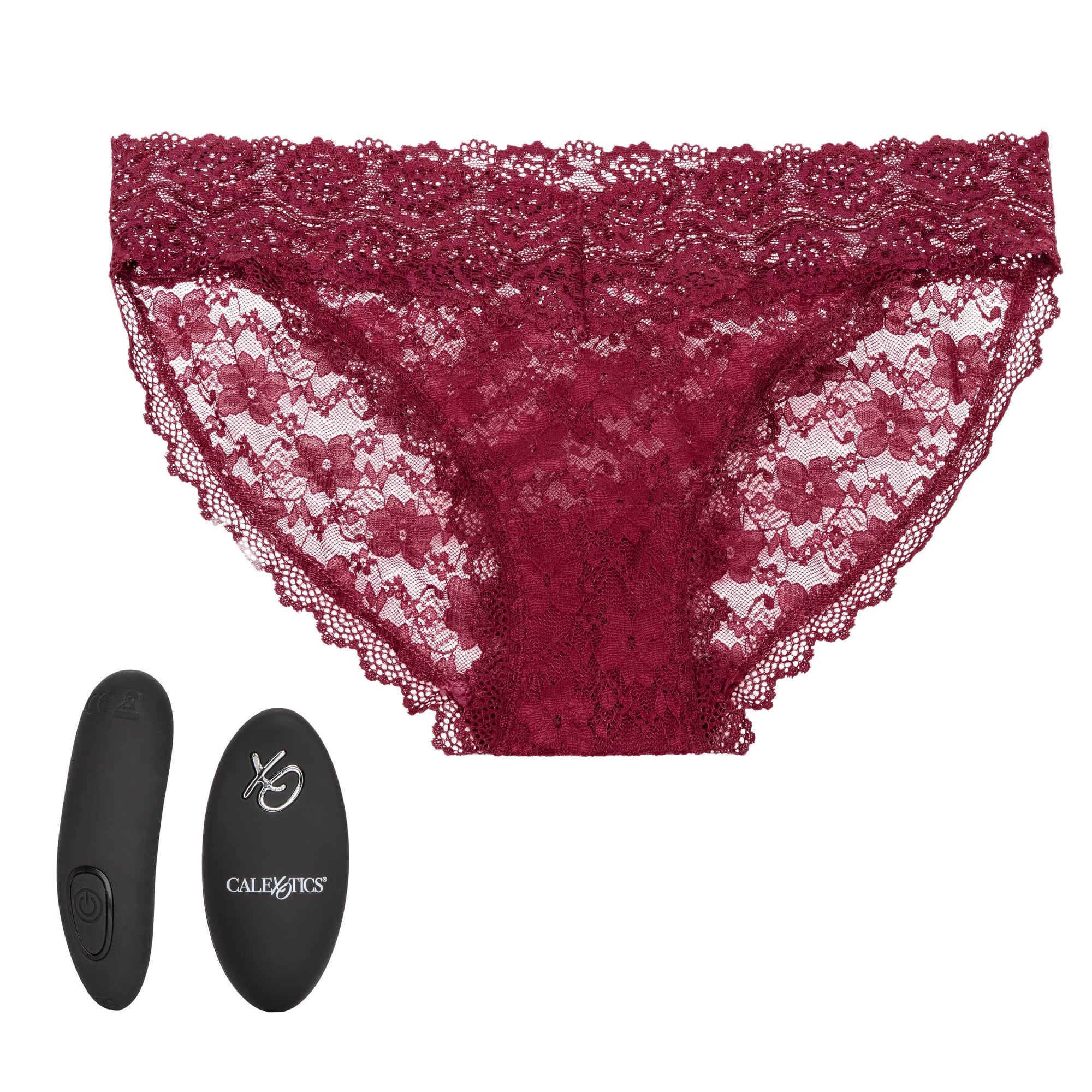 California Exotics - Remote Control Vibrating Lace Panty Set L/XL (Burgundy) Panties Massager Remote Control (Vibration) Rechargeable 716770099235 CherryAffairs