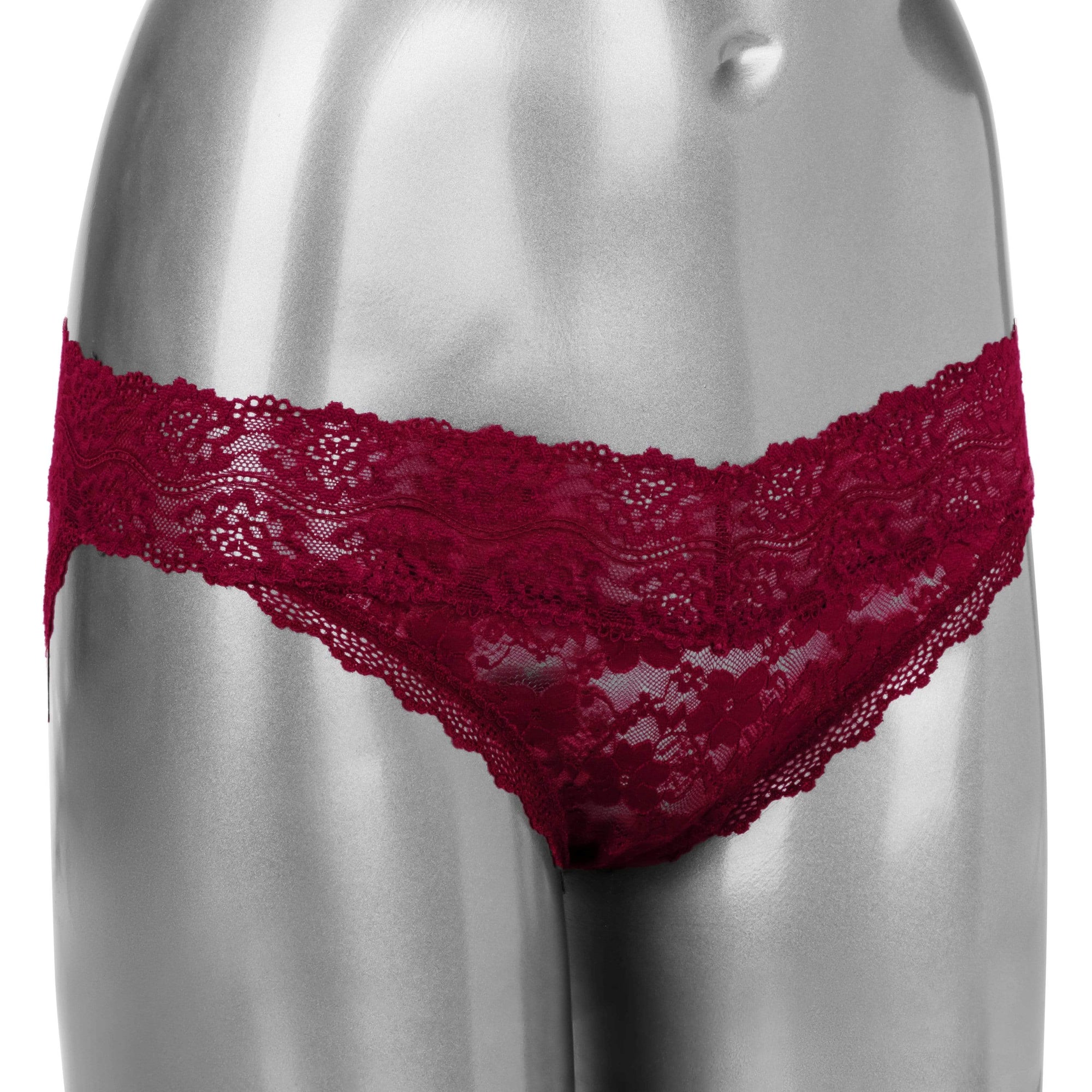 California Exotics - Remote Control Vibrating Lace Panty Set L/XL (Burgundy) Panties Massager Remote Control (Vibration) Rechargeable 716770099235 CherryAffairs