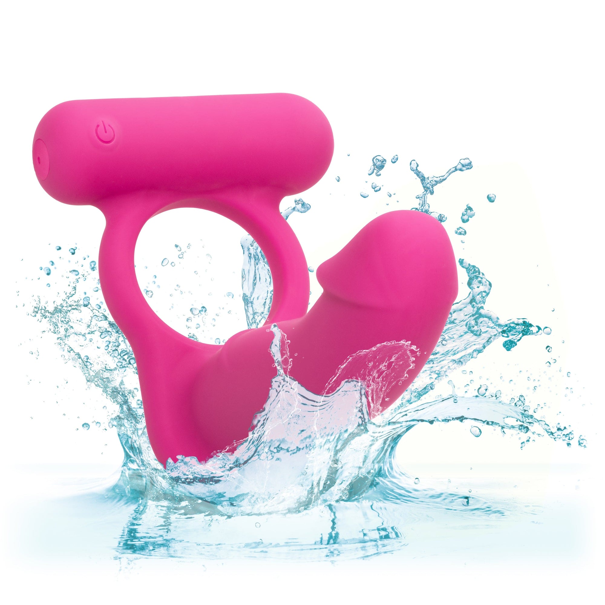 California Exotics - Silicone Rechargeable Double Diver Couple Cock Ring with Dildo (Pink) CE1997 CherryAffairs