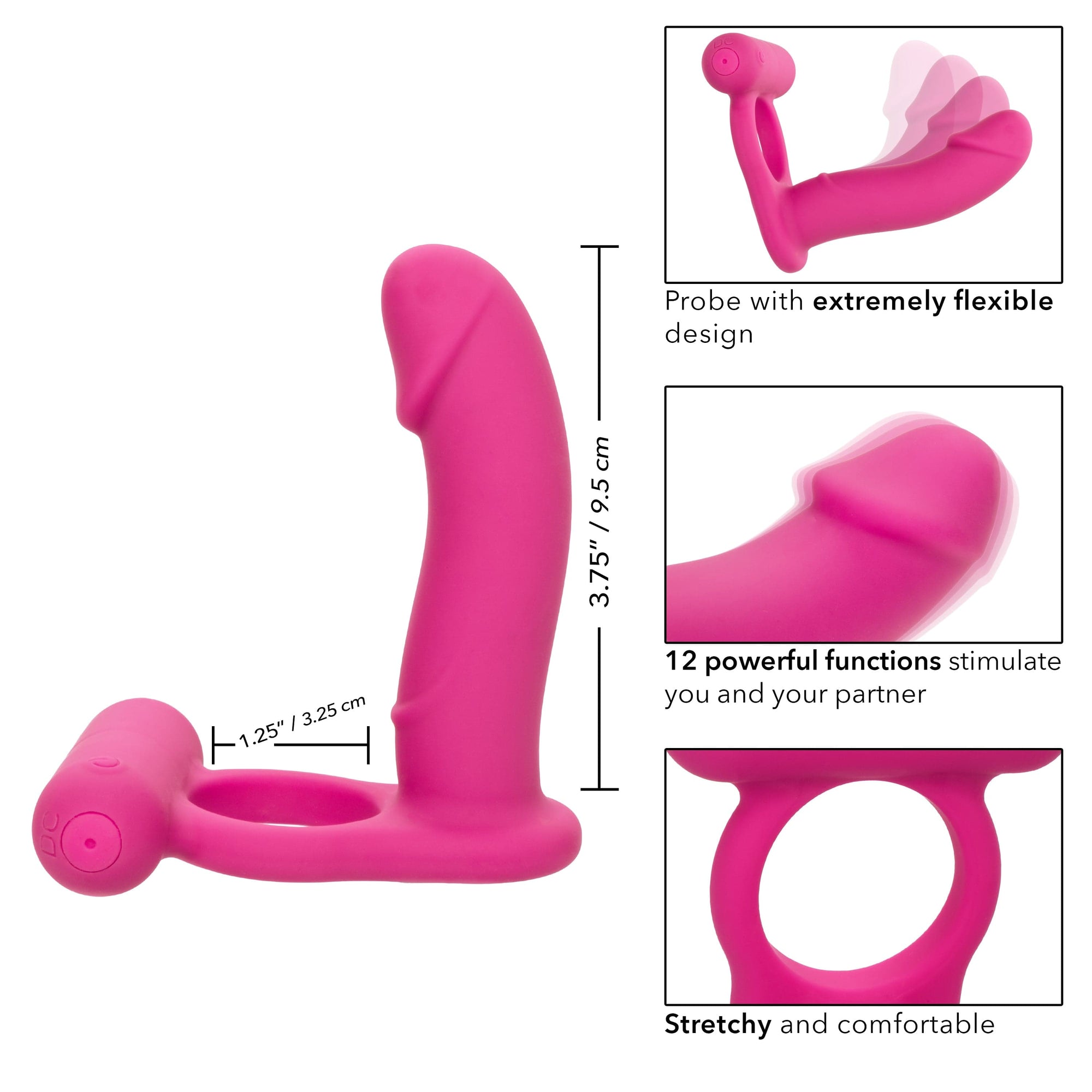 California Exotics - Silicone Rechargeable Double Diver Couple Cock Ring with Dildo (Pink) CE1997 CherryAffairs