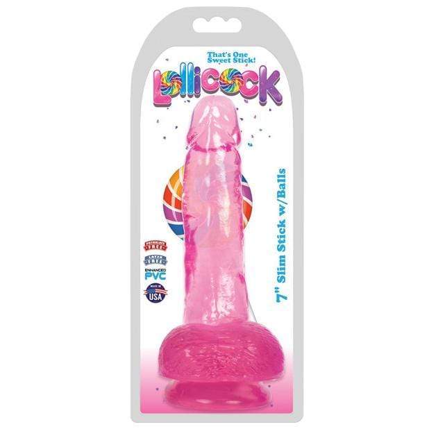 Curve Novelties - Lollicock Slim Stick Dildo w/Balls 7&quot; (Cherry Ice) Realistic Dildo with suction cup (Non Vibration) Durio Asia