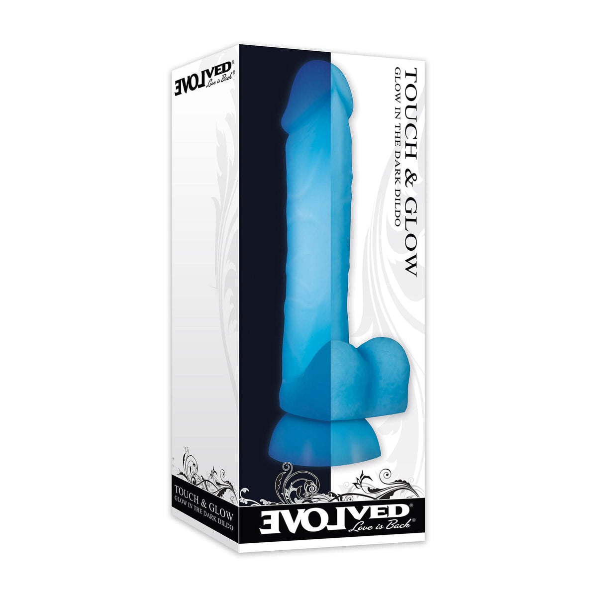 Evolved - Touch and Glow Glow in The Dark Silicone Dildo 8&quot; (Blue) Realistic Dildo with suction cup (Non Vibration) 844477012360 CherryAffairs