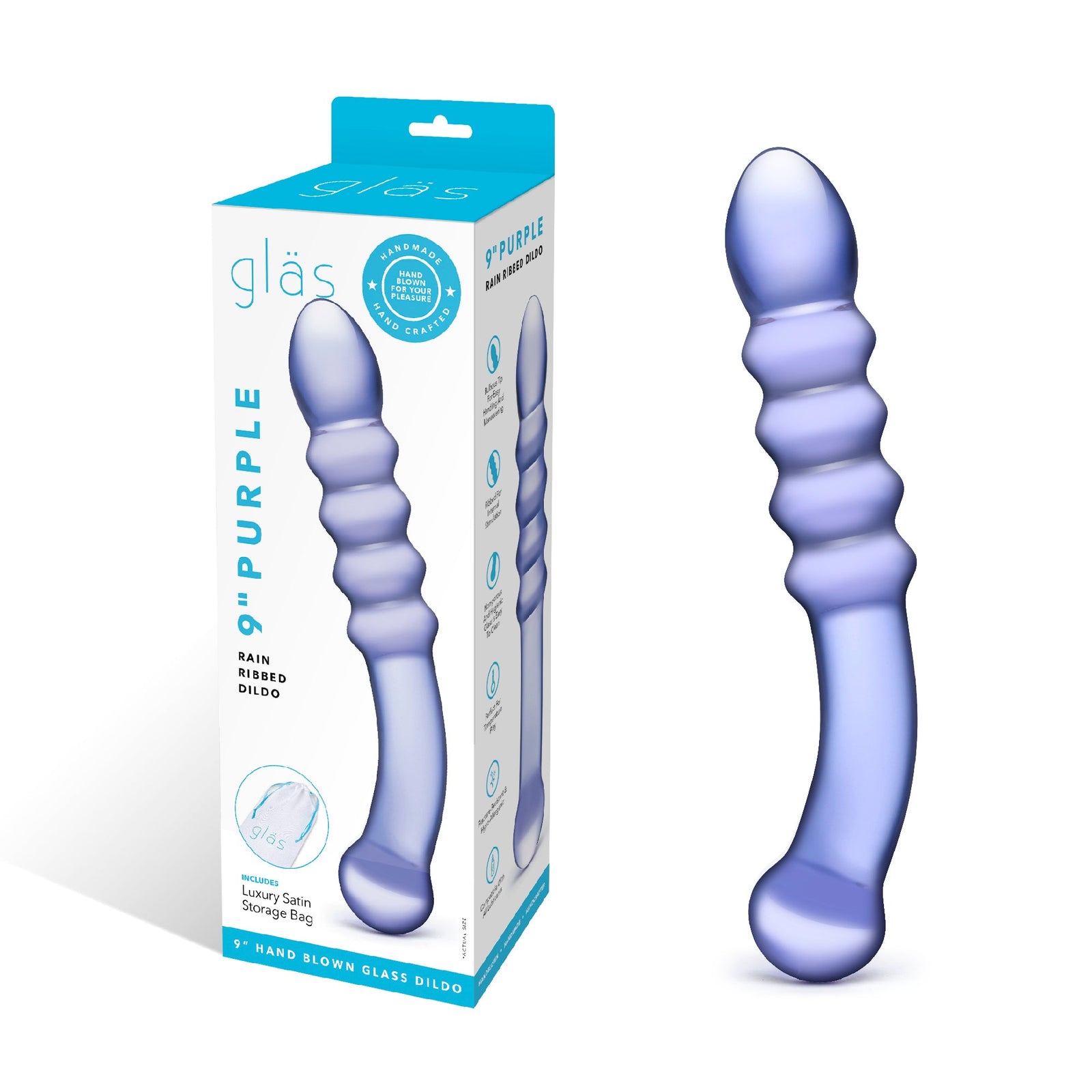 Glas - Dildo Kaca Bergaris Hujan Ungu 9"