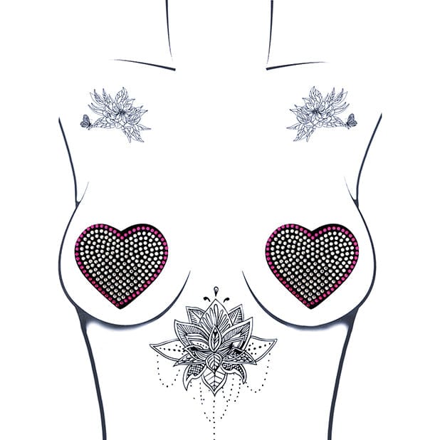 Neva Nude - Burlesque Heart N Soul Crystal Heart Pasties Nipple Covers O/S (Pink/Clear) Nipple Covers 614608261857 CherryAffairs