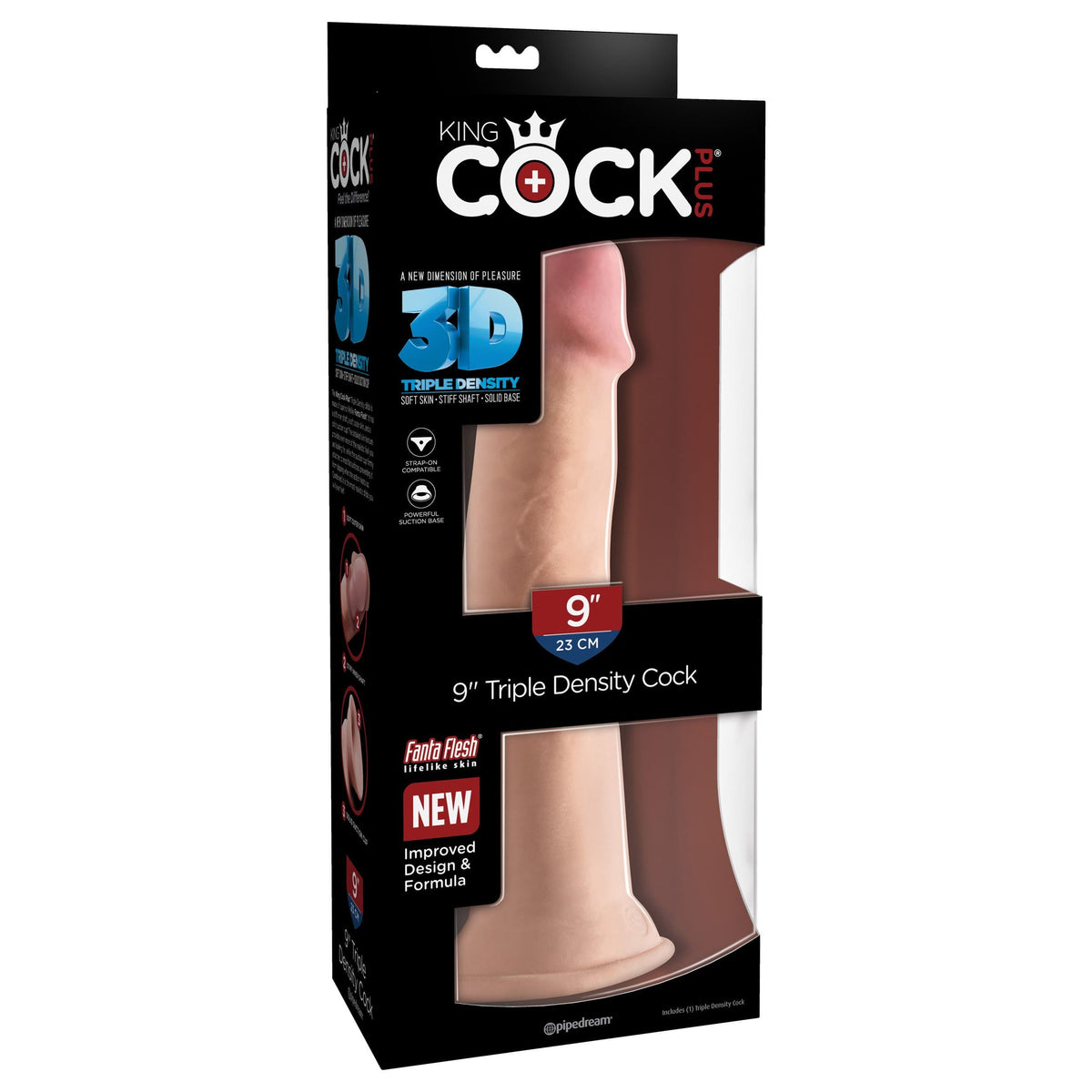 Pipedream - King Cock Plus Triple Density Cock 9&quot; (Beige) Realistic Dildo with suction cup (Non Vibration) 319763917 CherryAffairs