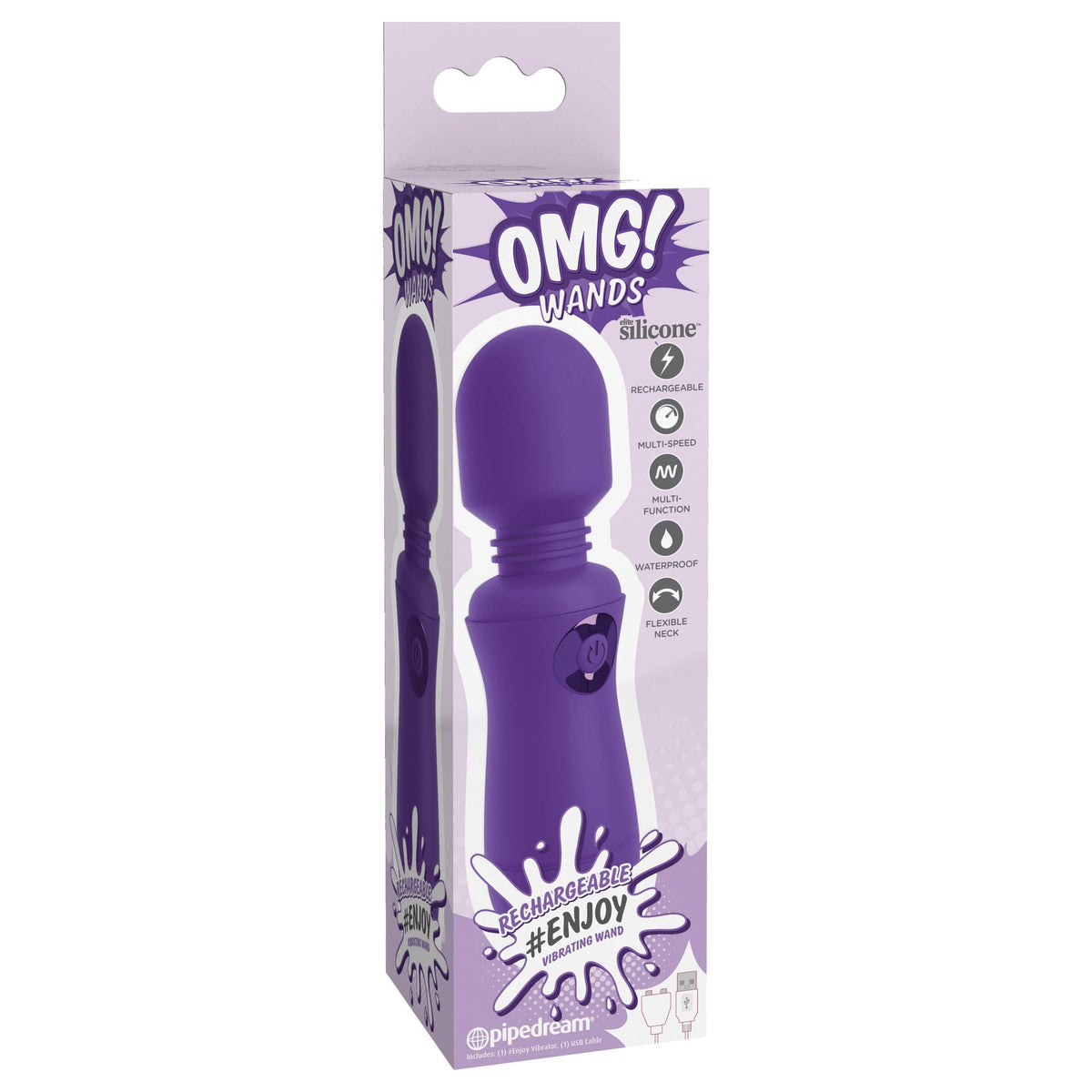 Pipedream - OMG Wands #Enjoy Rechargeable Mini Wand Massager (Purple) Mini Wand Massagers (Vibration) Rechargeable 319979144 CherryAffairs