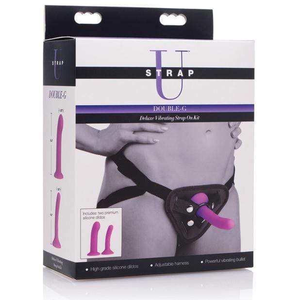 Strap U - Double G Deluxe Vibrating Strap On Kit (Black) Strap On with Non hollow Dildo for Female (Non Vibration)