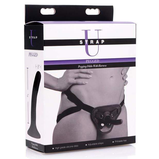 Strap U - Pegged Pegging Dildo with Strap On Harness (Black) Strap On with Non hollow Dildo for Female (Non Vibration)