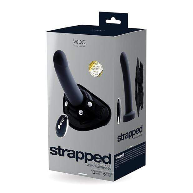 VeDO - Strapped Rechargeable Vibrating Strap On Dildo (Just Black) Strap On with Dildo for Reverse Insertion (Vibration) Rechargeable 716053727879 CherryAffairs